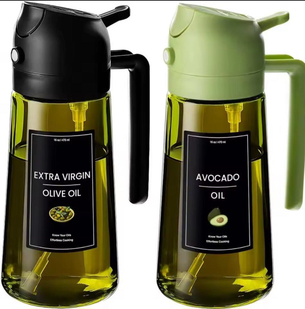 2-in-1 Oil Dispenser and Sprayer for Cooking- Spray and pour, Dark Green bottle 16 Ounce/470 Milliliters