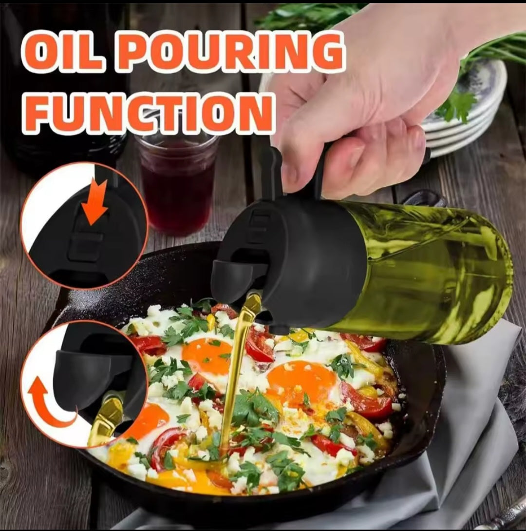 2-in-1 Oil Dispenser and Sprayer for Cooking- Spray and pour, Dark Green bottle 16 Ounce/470 Milliliters