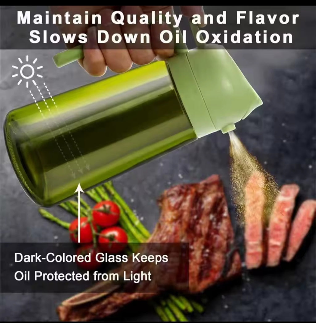 2-in-1 Oil Dispenser and Sprayer for Cooking- Spray and pour, Dark Green bottle 16 Ounce/470 Milliliters